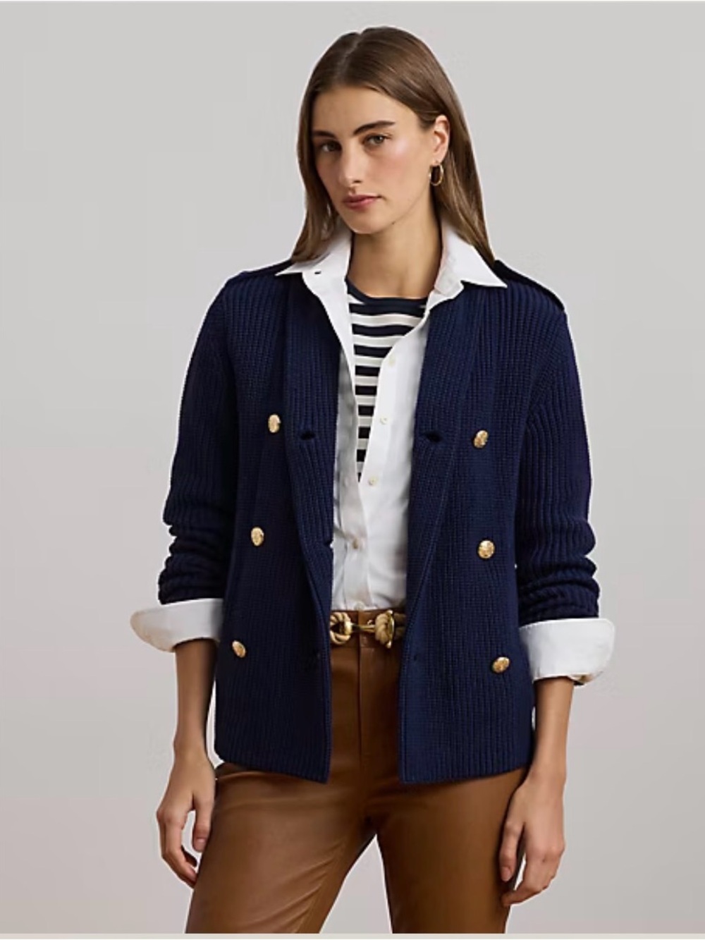 Lauren Ralph Lauren Rib-Knit Double-Breasted Sweater Jacket